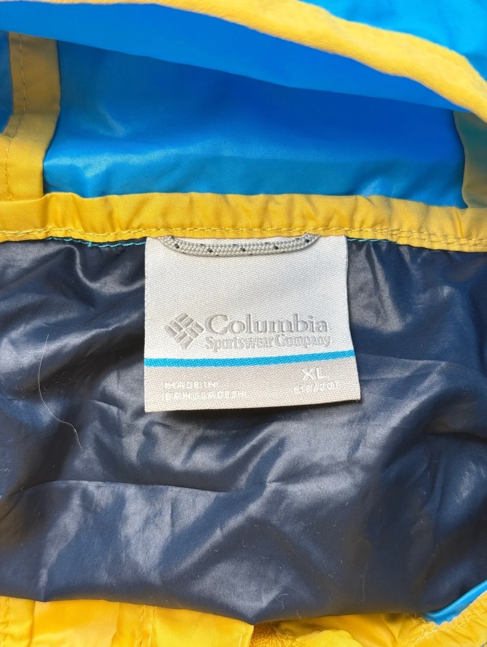 Columbia Windbreaker Jacket Blue Yellow Colorblock Hooded - Boys XL